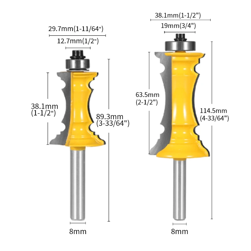 8MM 12MM 12.7MM Shank Crown Moulding Router Bit Mitered Door Drawer Woodworking Milling Cutter For Wood Handrail Line