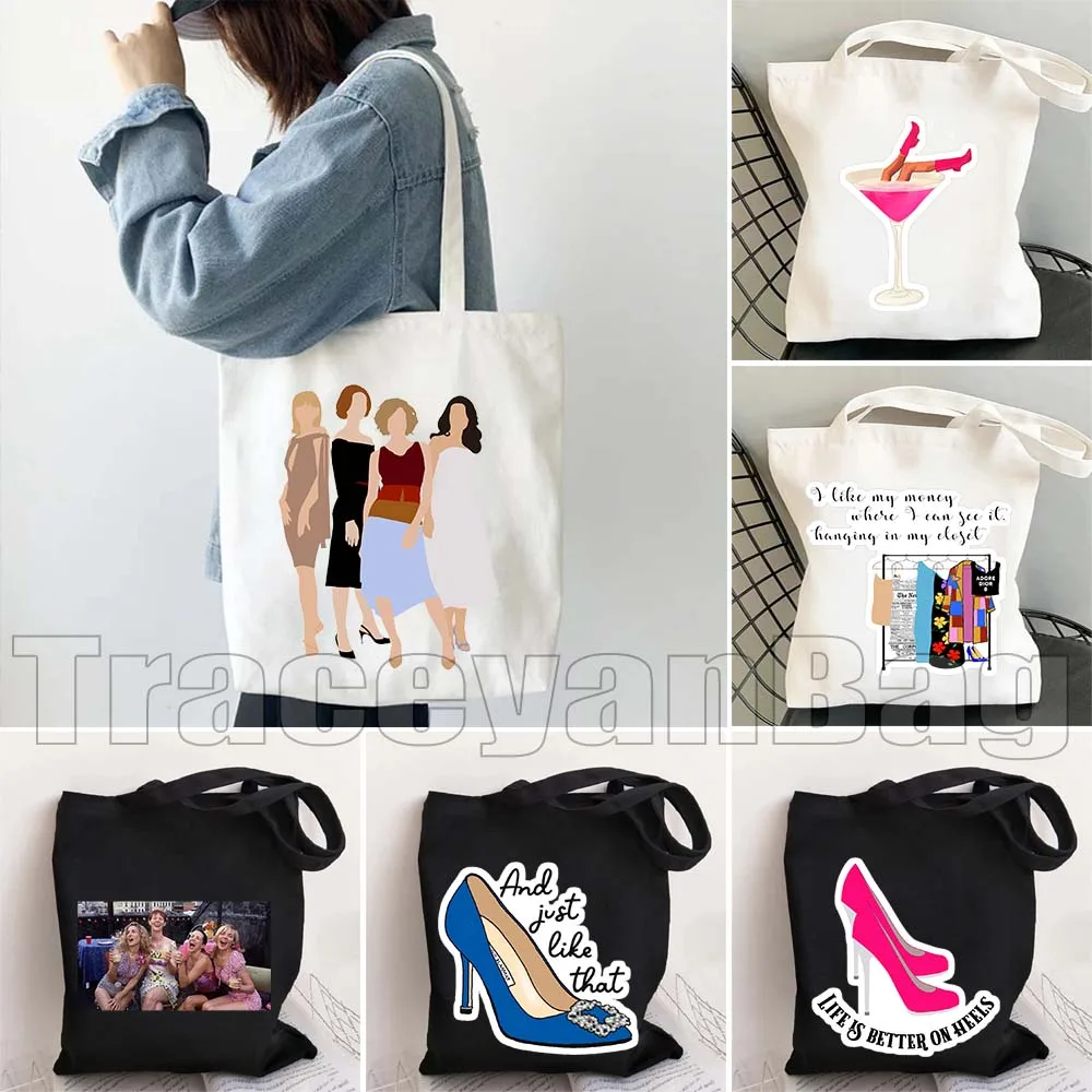 Sex and the City TV Show New York And Just Like That Carrie Friends Pretty Girly Gifts Canvas Shoulder Handbag Tote Shopping Bag