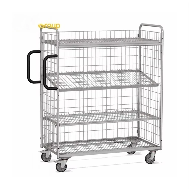 

Customized 3-side adjustable steel wire shelf metal steel multi-layer warehouse order picking trolley with handle