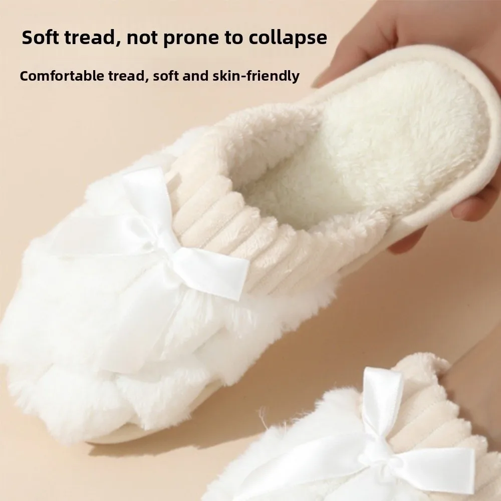 الراحة أفخم الدافئة نِعال من الفراء المضادة للانزلاق كعب مسطح الشتاء نعال تدفئة غرفة نوم طالب رقيق القوس النعال زوجين #4