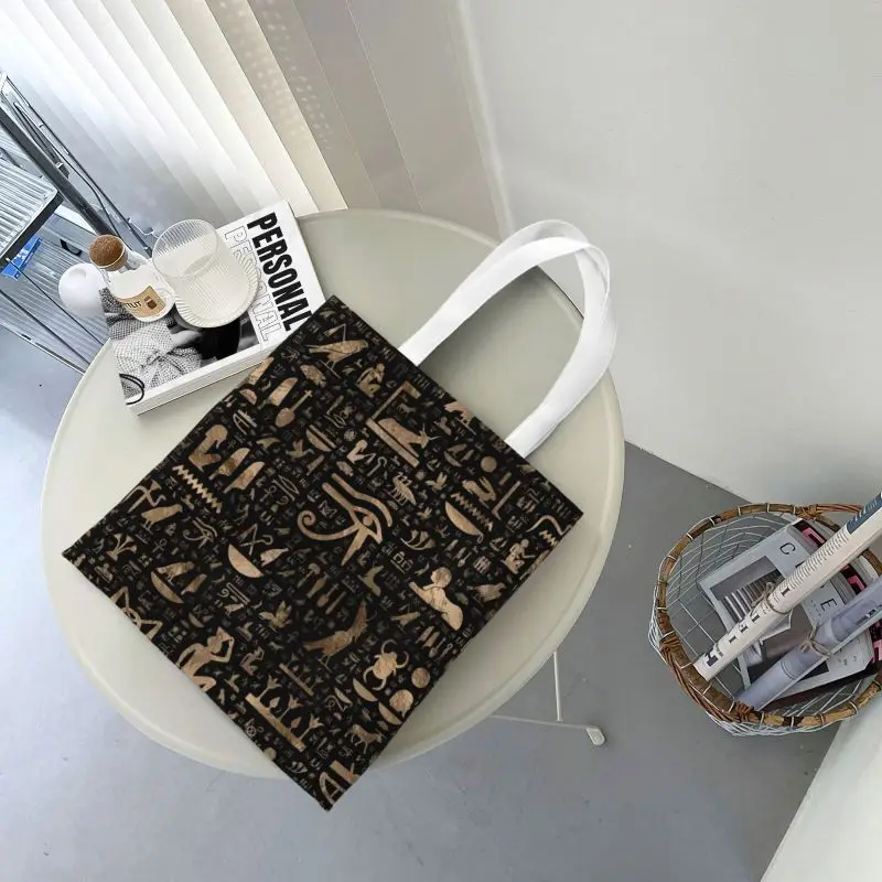 Ancient Egyptian Hieroglyphs Grocery Shopping Bag Custom Printing Canvas Shopper Tote Shoulder Bags Egypt Culture Handbag