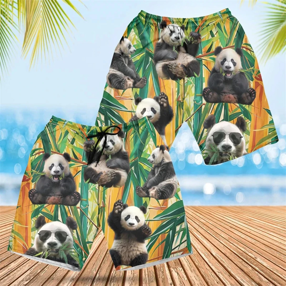 

Men's 3D Panda Print Bermuda Shorts - Hip Hop Animal Style Hawaiian Beach Wear Funny Cartoon Underwear for Boys