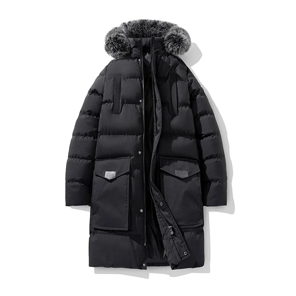 Winter Jacket Men Coat New Hooded Parkas Medium and Long Korean Version Thickened Warm Large Fur Collar Cotton-padded Jacket