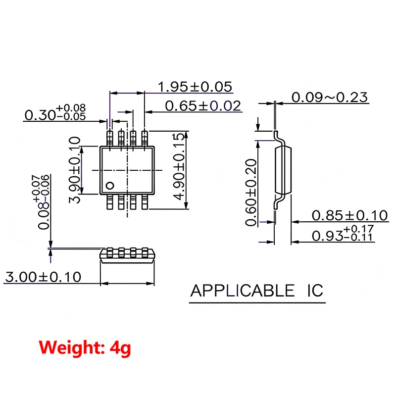 MSOP8-0.65 Programming Socket, MSOP8 0.65mm Pitch IC Test Socket Adapter With/Without PCB Board