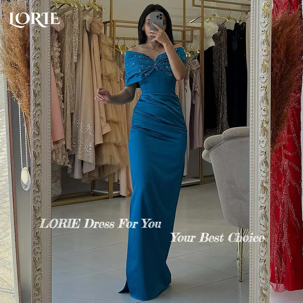 LORIE Bow Formal Evening Dresses Mermaid Stone Off Shoulder Prom Ball Gown Sparkly Tulle Backless Party Dresses Cocktail Dresses