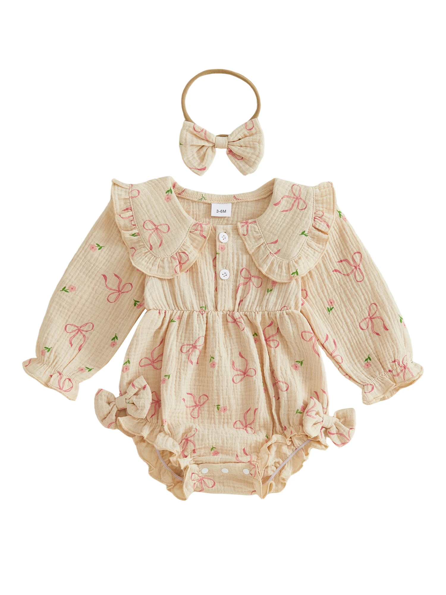

Girl Fall Outfits Doll Baby Girl Fall Outfits Collar-Long Sleeve Romper Bow Fall-Outfits-Print Romper Bow Headband Professional