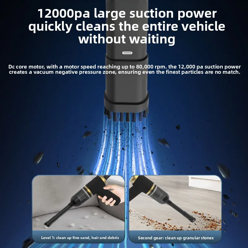 مكنسة كهربائية صغيرة للسيارة، سيارة عائلية محمولة بقوة 16000 باسكال، شفط كبير، كهربائي خاص للغاية