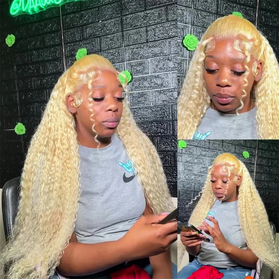 

613 Hd Парик фронтальной части шнурка 13X6 Парик из натуральных волос с глубокими волнами 100% блондинка, предварительно выщипанный, 40-дюймовый вьющийся парик фронтальной части шнурка для женщин, плотность 200