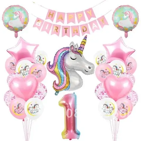 

Party Decoration 1 2 3 4 5 Years Old Rainbow Unicorn Balloon Number Globos for Girls First Birthday 28Pcs Balloon Decor