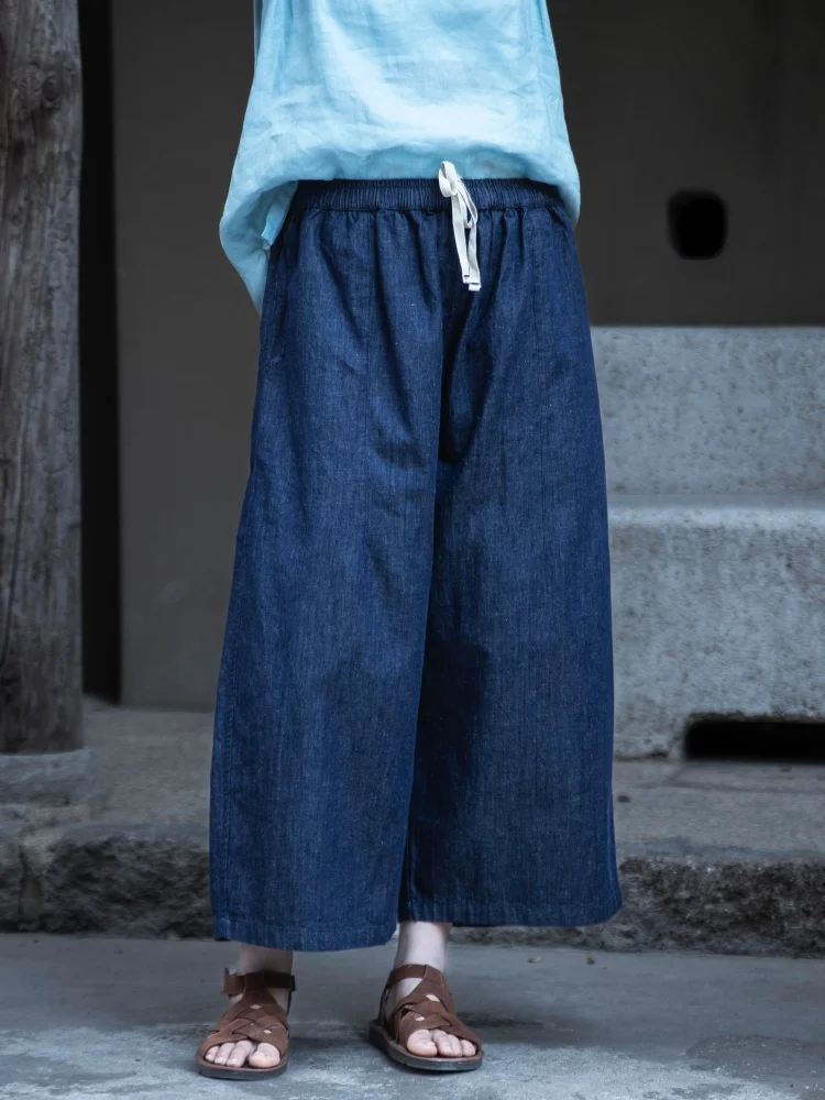 

Deep Blue Cotton Linen Basic Sle Women's Jeans Casual Pants Summer Original Rain Ci Brand Simple Faion Ladies Trousers