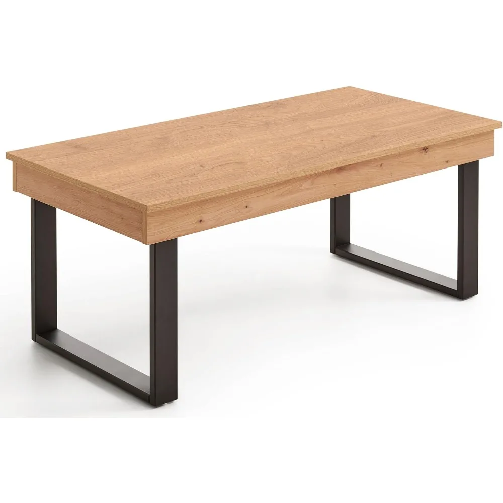 Mesa Centro Elevable Con Almacenaje، Color Mara Roble. ميديداس: 100 سم × 50 سم × 47 سم.