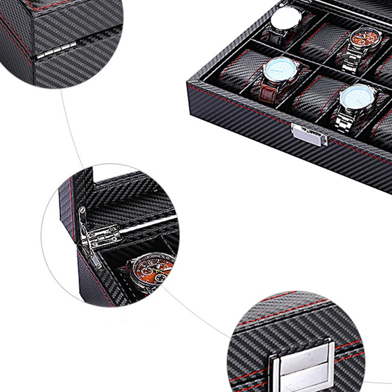 DELESYS  Jewelry Storage Box For Women Carbon Black Watch Storage Box With Lock Mini Portable Watch Box