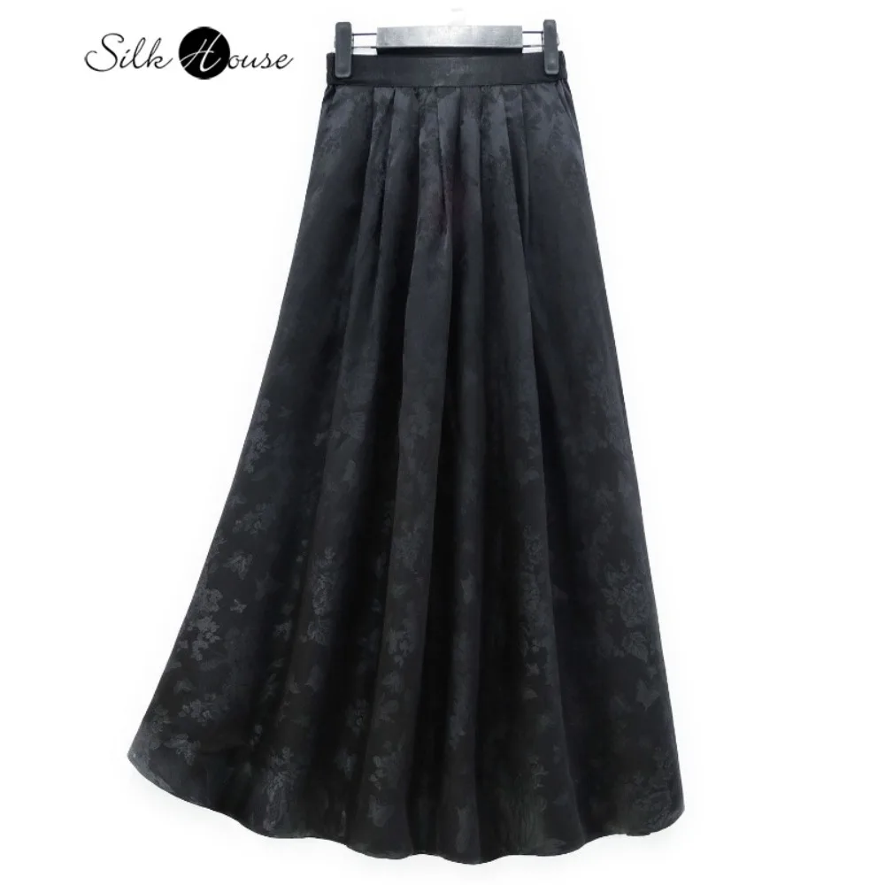Women's Fashion Clothing Breathable 100% Natural Mulberry Silk HuaLuo Light Luxury Heavyweight Pocket Design Large Swing Skirt
