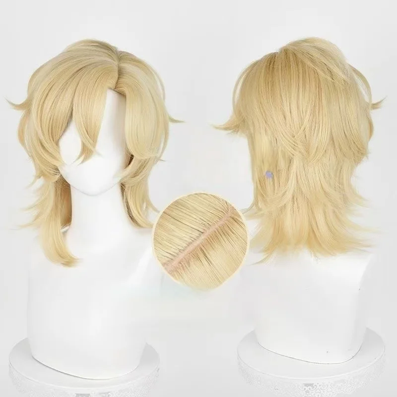 Honkai Star Rail Aventurine Cosplay Wig, Matte Heat Resistant Synthetic Blonde Wolf Tail Wig, for Halloween Party comic Con