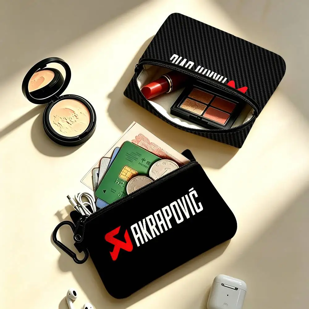 A-Akrapovics Portable Oxford Fabric Mini Wallet Carabiner Design Small Coin Bag For Cards Keys Earphones