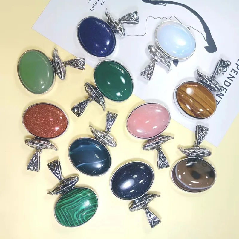 Inlaid with semi-precious stones: pink quartz, tiger stone, synthetic blue sandstone, gold sandstone, malachite DIY Pendant