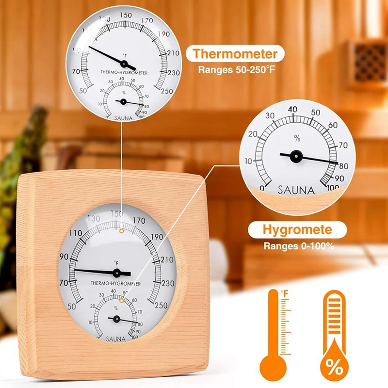 Wooden Sauna Hygrothermograph,Sauna Thermometer And Hygrometer,Indoor Humidity Temperature Measurement Sauna Room Durable