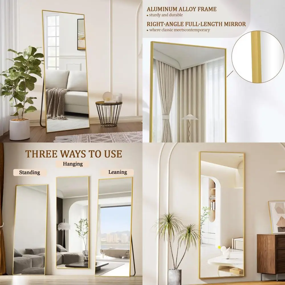 Ganzkörperspiegel mit Aluminiumrahmen 64 x 21, freistehend oder an der Wand montiert, Ganzkörperspiegel für Zuhause und Ankleidezimmer