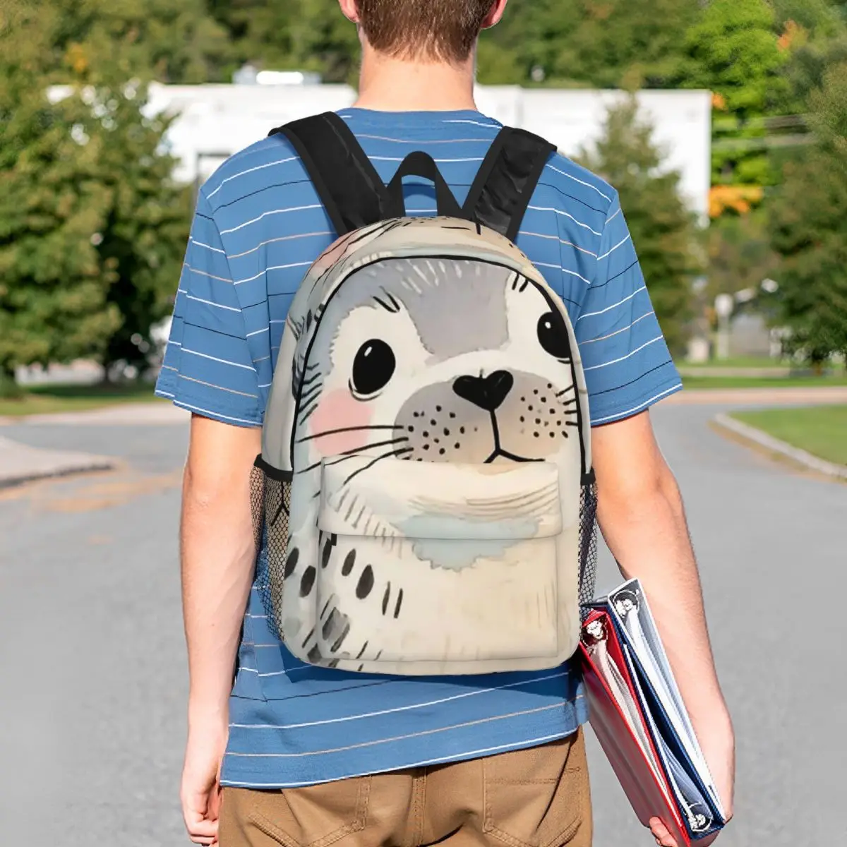 Cartoon Adorable Seal Underwater Backpack Student BookBag Kids School Bag Computer Shoulder Bags for Men Women
