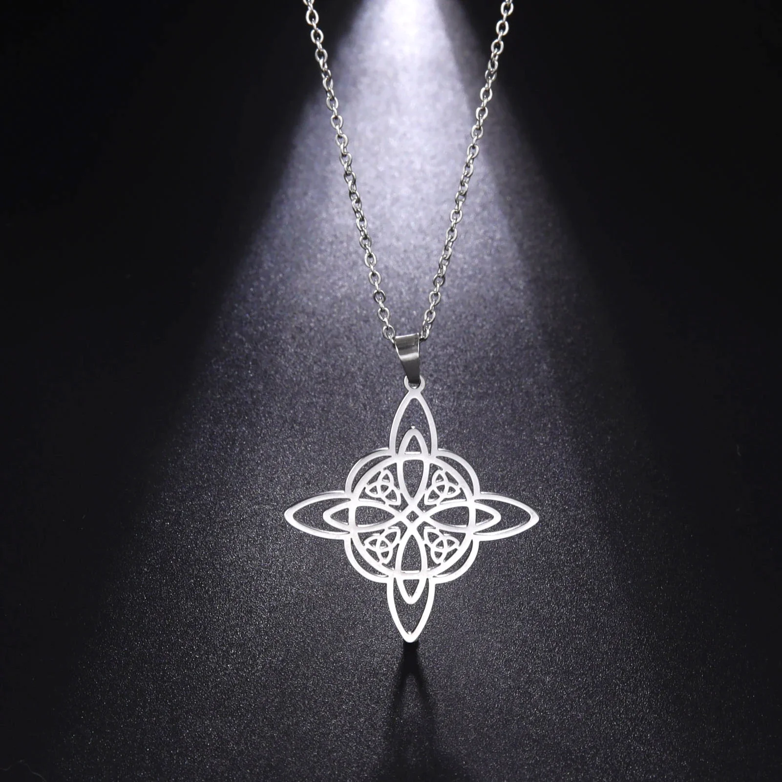 Skyrim Witchcraft Witches Knot Necklace Stainless Steel Triquetra Celtics Magic Knot Wicca Neck Chains  Amulet Jewelry for Women