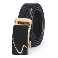 Man PU Leather Belt High Quality Men Business Belt Golden Automatic Buckle Waist Buckle Rhinestone Decoration Males Luxury Belt