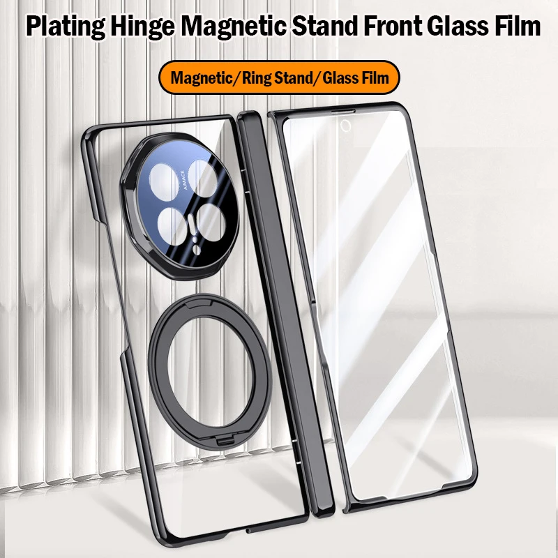 

Clear Funda for Honor Magic V6 Case Transparent Plating Hinge Magentic Ring Stand Protection Cover with Front Screen Glass Film