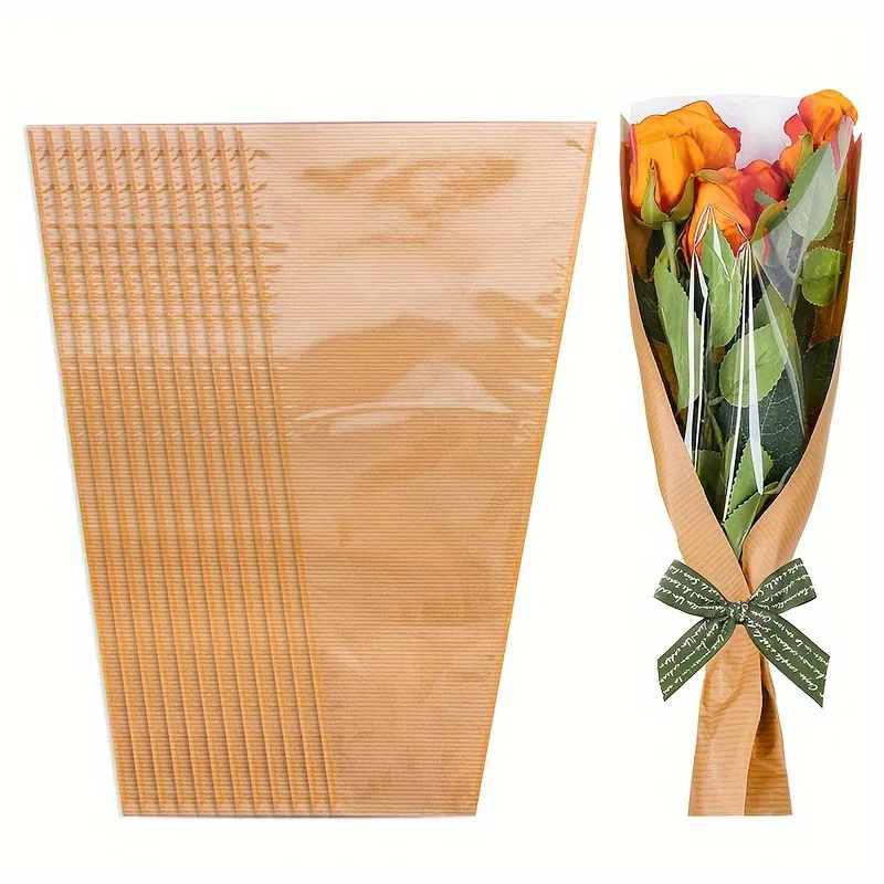 50 fundas transparentes para ramos, bolsas de papel kraft para flores. Ideal para bodas, cumpleaños, graduaciones y el Día de la Madre.