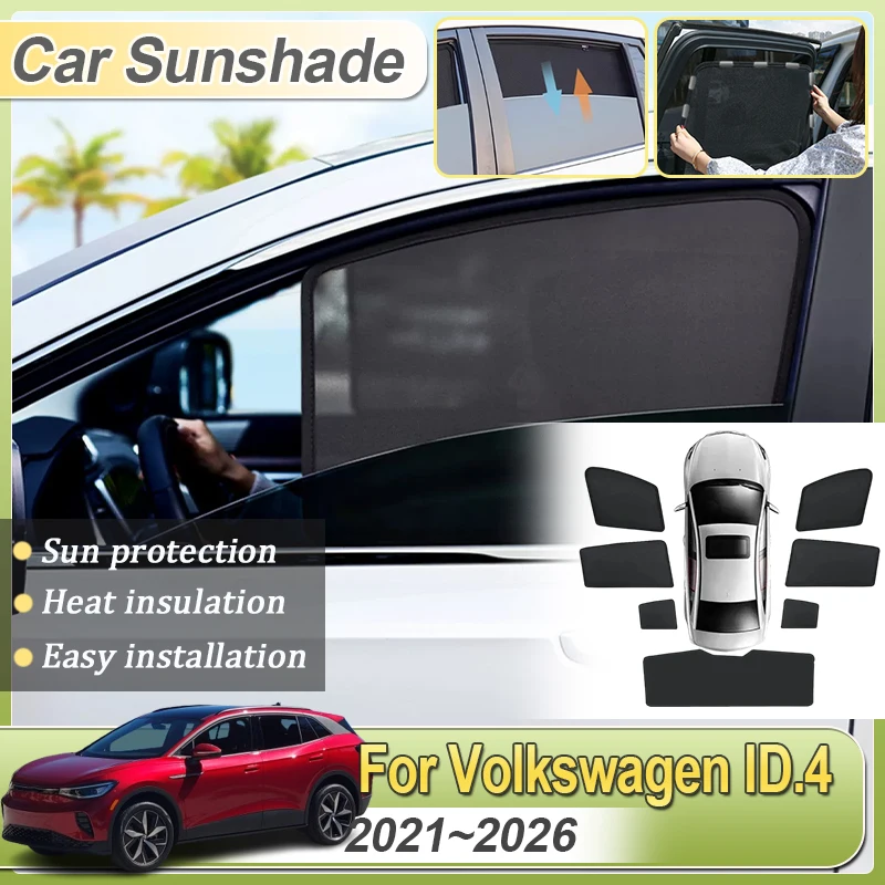 

For Volkswagen VW ID.4 2021 2022 2023 2024 2025 2026 Sunshade Mesh Magnetic Auto Window Frame Curtain Net Anti-Mosquito UV Parts
