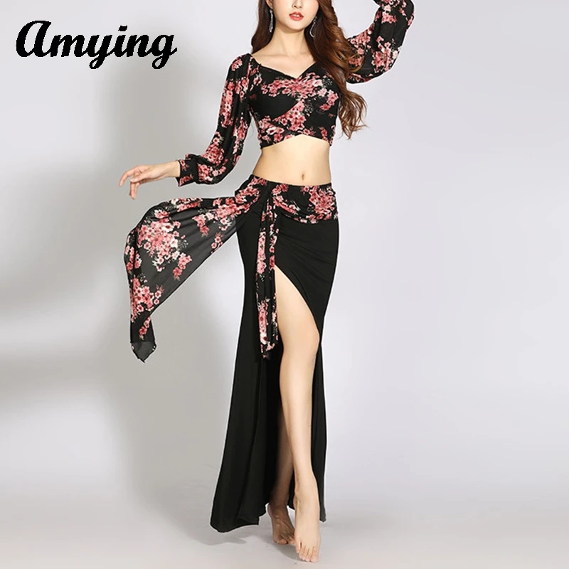 New Belly Dance Costume Set Women Performance Clothing Long Sleeved Top+Elegant Skirt Indian Dance Wear Practice Training Suit