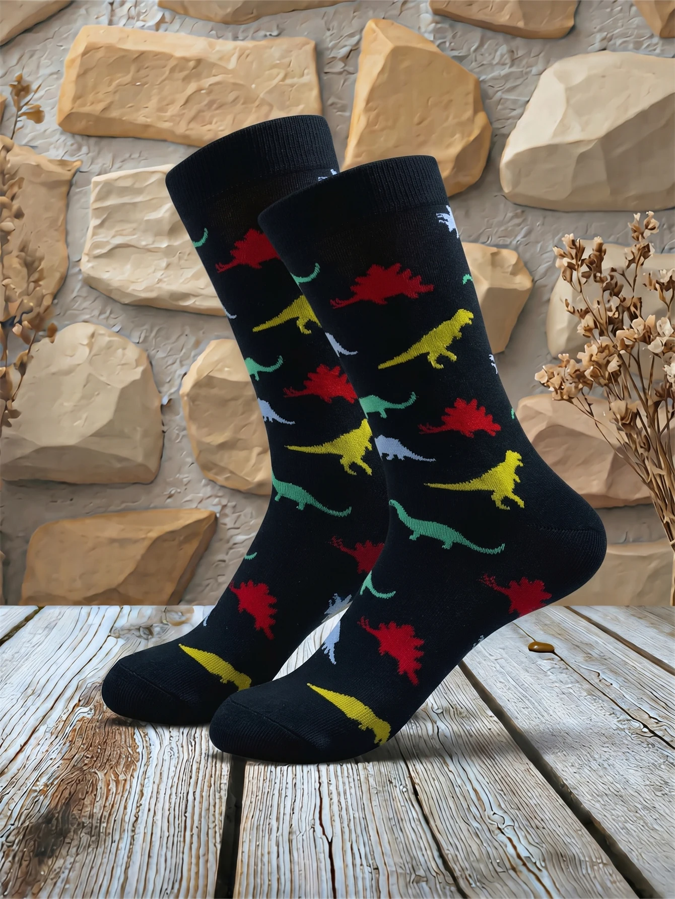 Black Dinosaur Crew Socks For Men Novelty Colorful Dino Pattern Funny Cartoon Animal Gift for Women And Men Cotton Socks New
