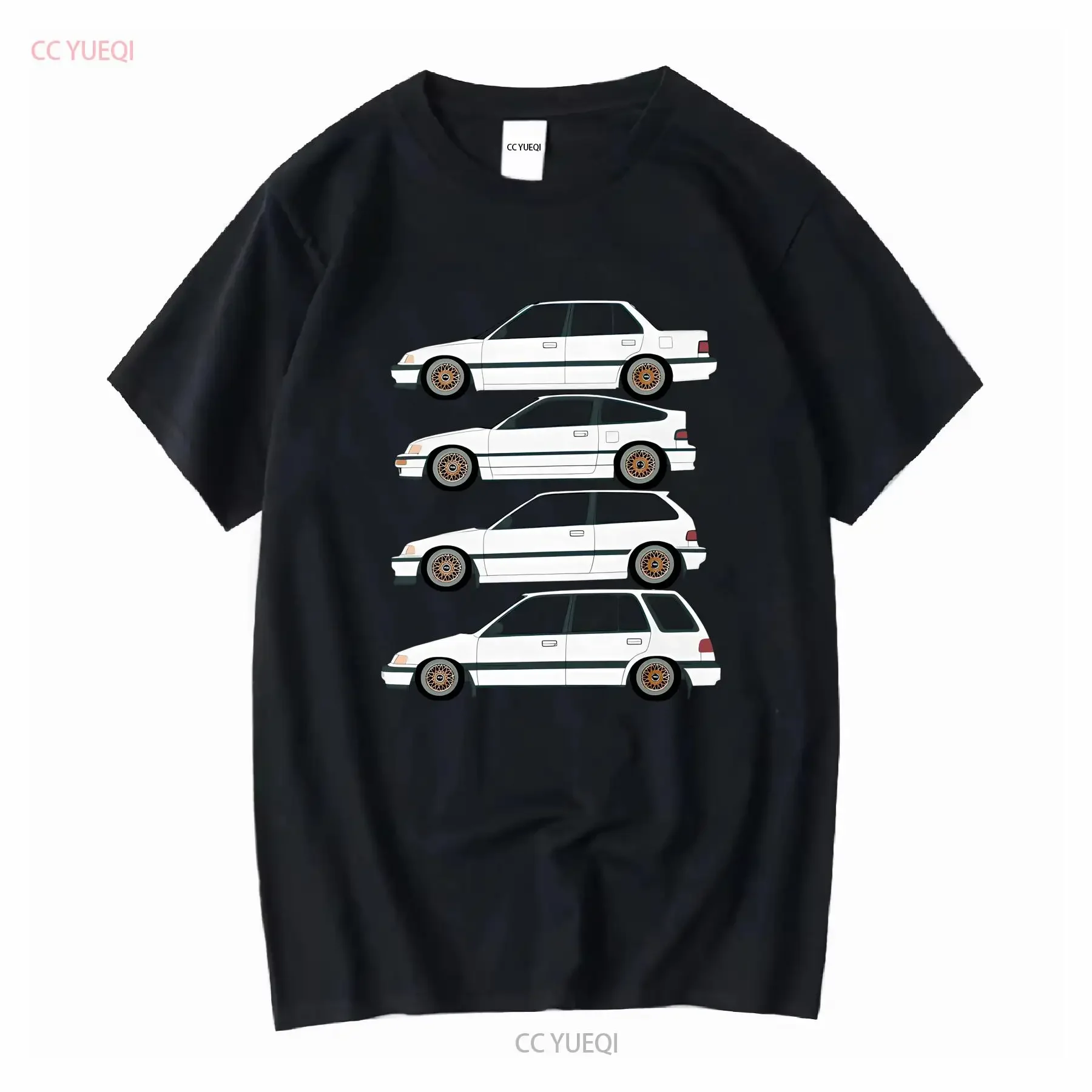 1991 Civic EF line up en camiseta blanca de manga larga o corta vintage lavado Top para uso diario homme ligeramente cómodo