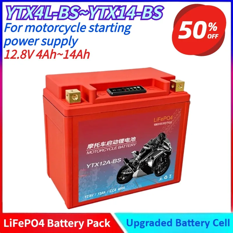 

New 12.8V 4Ah-14Ah YTX4L-BS~YTX14-BS LiFePO4 Battery Pack Universal Motorcycle Battery for Motorcycle Starter Lithium Batteries