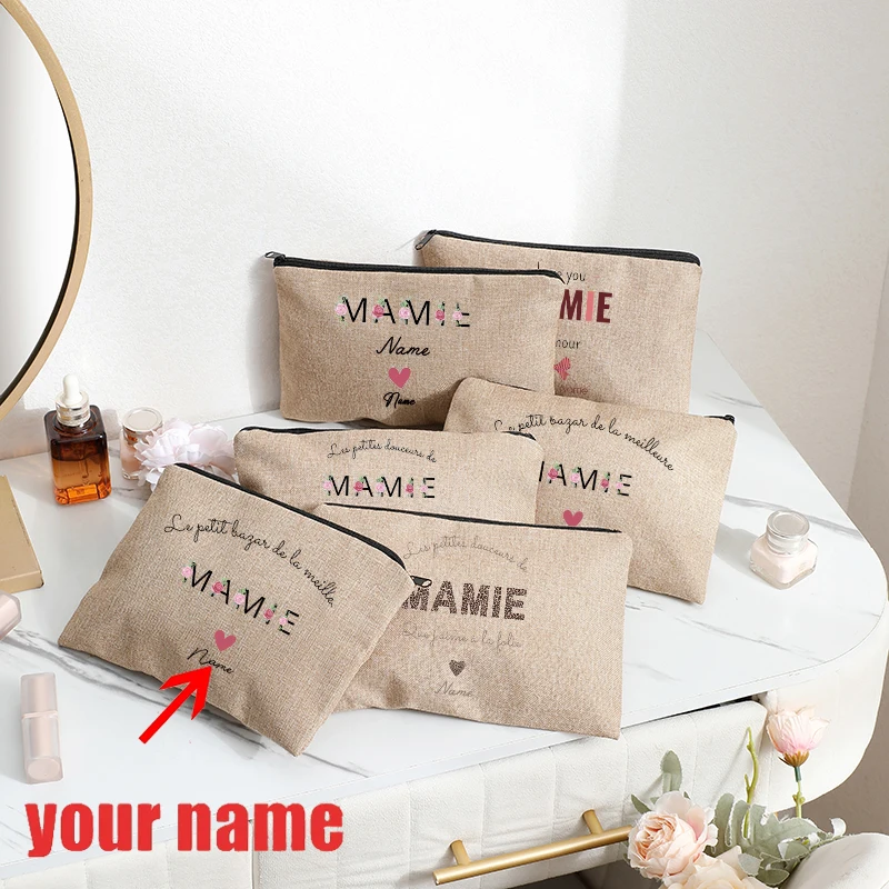 

Персонализированный с именем и цветочным принтом в стиле бохо, леопардовый мами, сердце, бант, узоры, косметичка, дорожная сумка для мамы, дочки, подарки на день матери