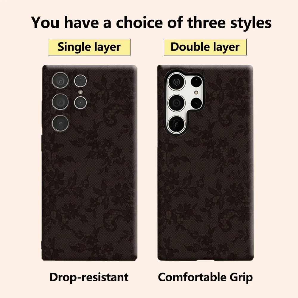 Brown Lace Phone Case for Samsung Galaxy S26 S25 Ultra S24 S23 Ultra Plus Shockproof Double layer tough Back Cover