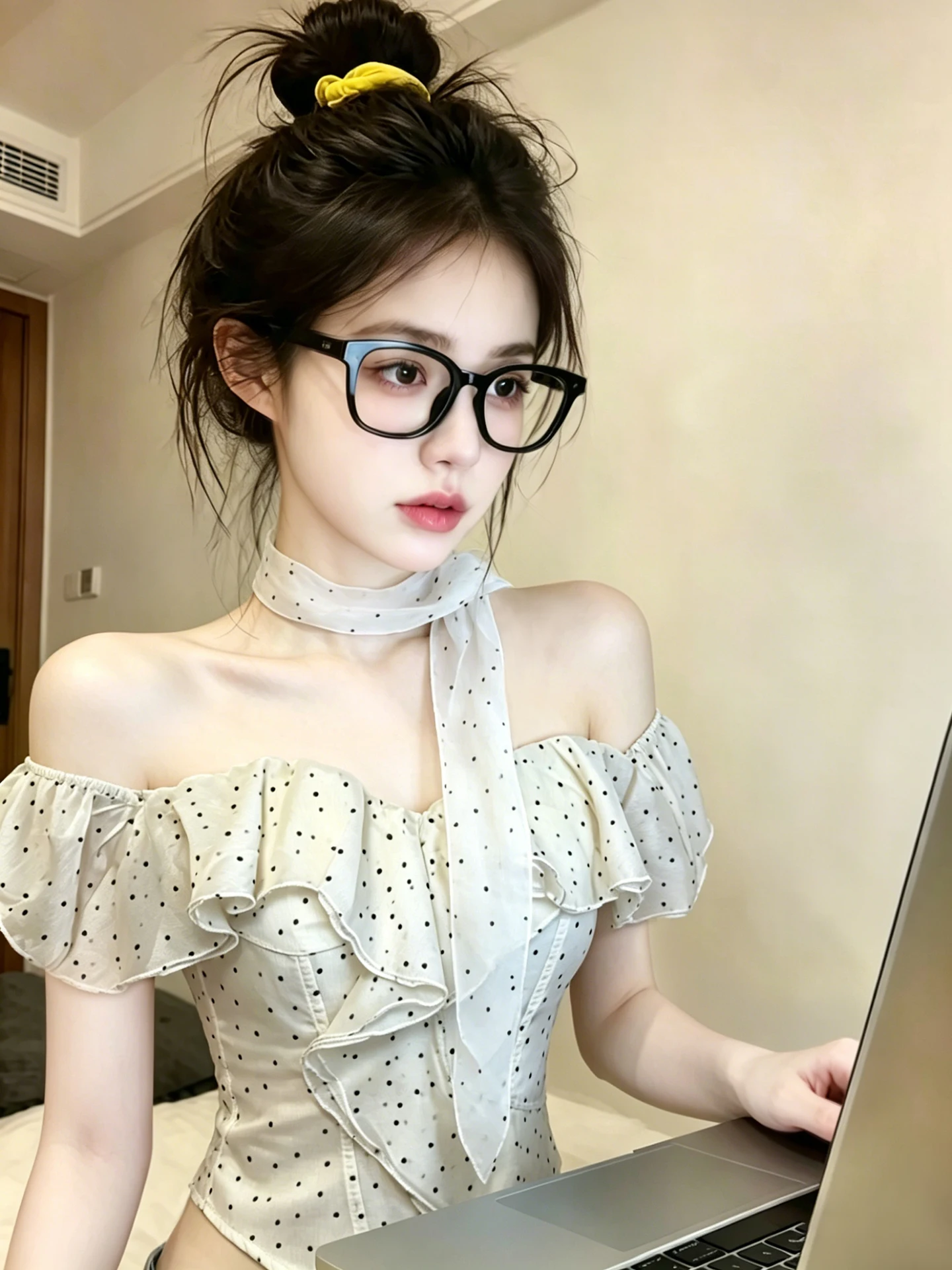 

Elegant Women's Bandeau Vest with Chest Pad Polka Dot Fishbone Design Short Length Casual Wear Polyester Fiber Commuter Style