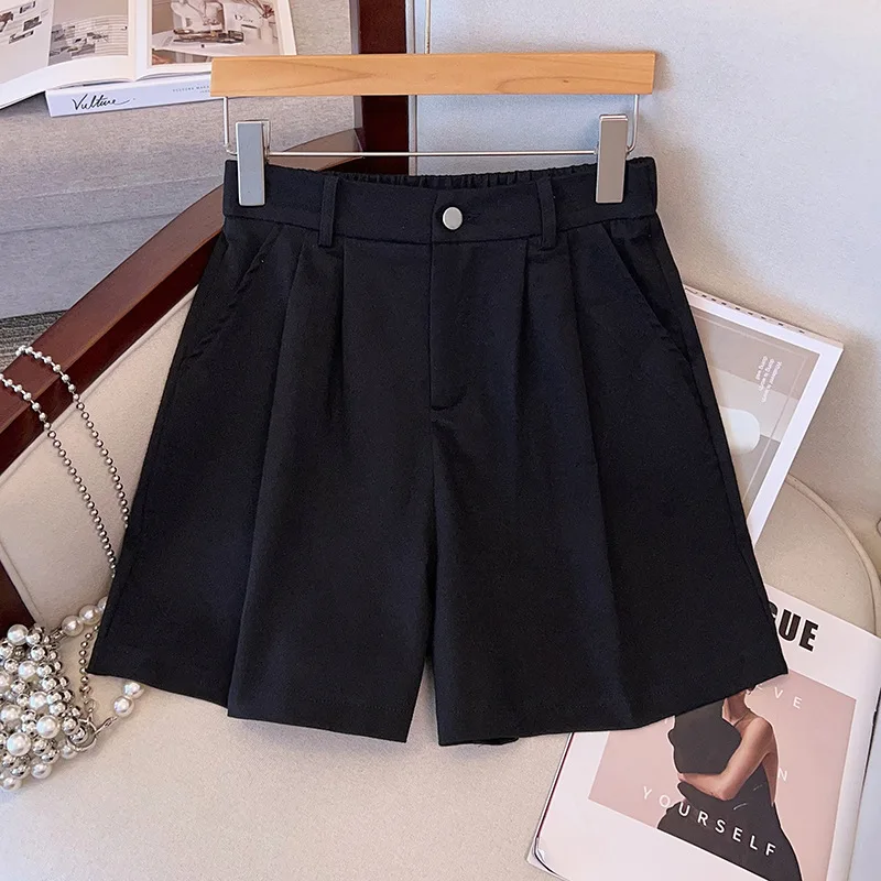 150Kg Plus Size Women\'s Hip 150 Summer High Waisted Loose Casual Wide Leg Shorts Black White Khaki 4XL 5XL 6XL 7XL 8XL 9XL