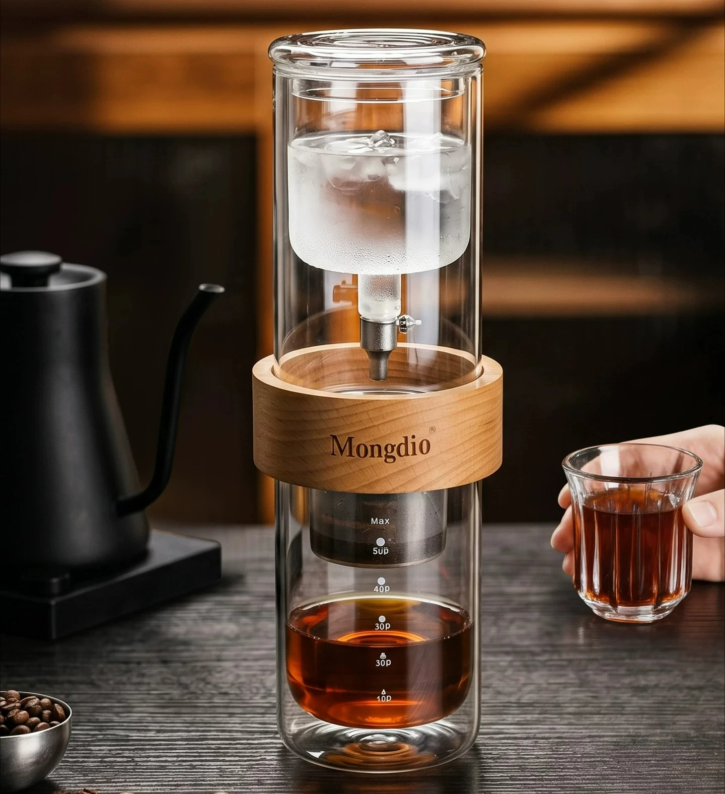 Glass Cold Brew Coffee Drip Maker Ice Drip Pitcher 600ml for Home Kitchen