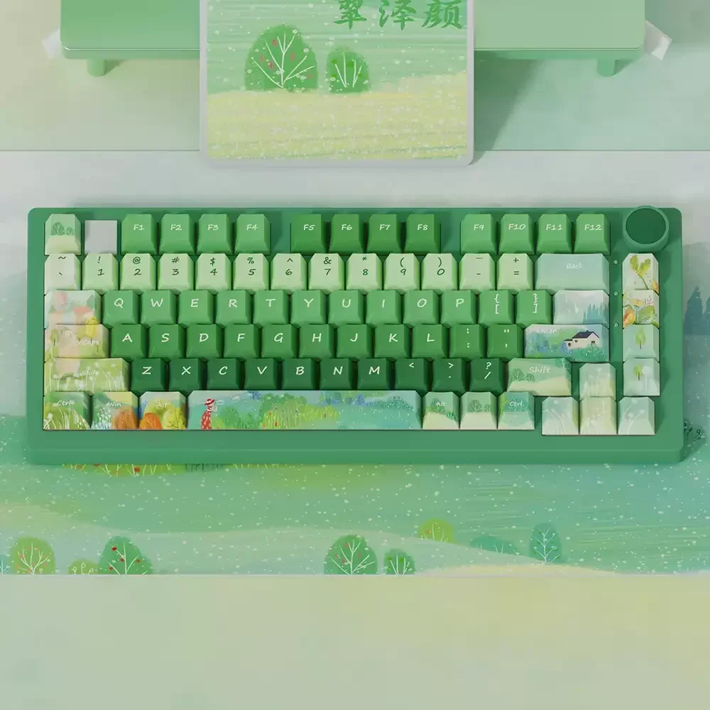 138Keys Cui Ze Yan Theme Keycaps Cherry Green Pbt Sublimation Green 2.25/2.75U Space Bar Alice Layout Keycaps