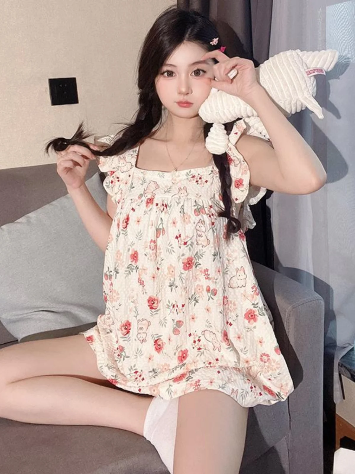 

Adorable Summer Spwear Set for Women Ultra Cute T Top And orts Home Clothes No Sve Breathable Polyester Fabric