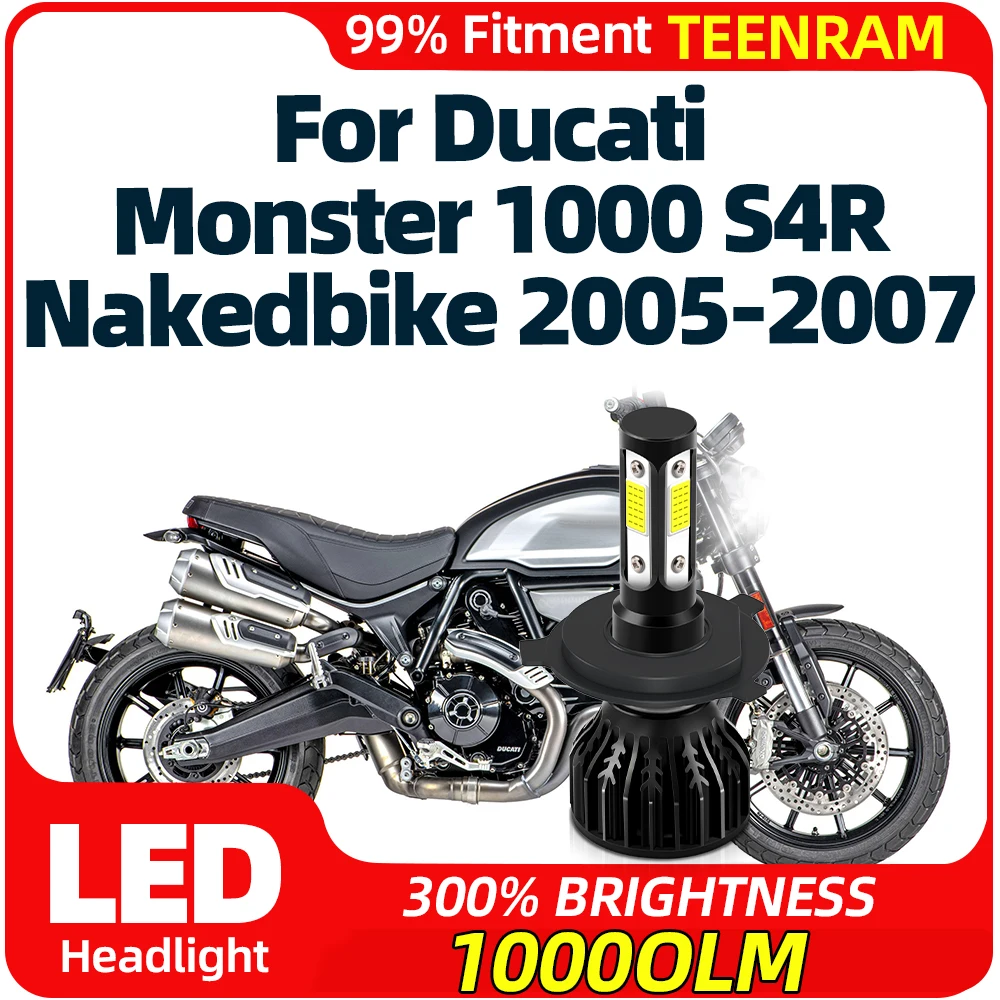 1PC Canbus LED Motorcycle Headlight 10000LM H4 High Low Beam Moto Lamp 12V For Ducati Monster 1000 S4R Nakedbike 2005 2006 2007