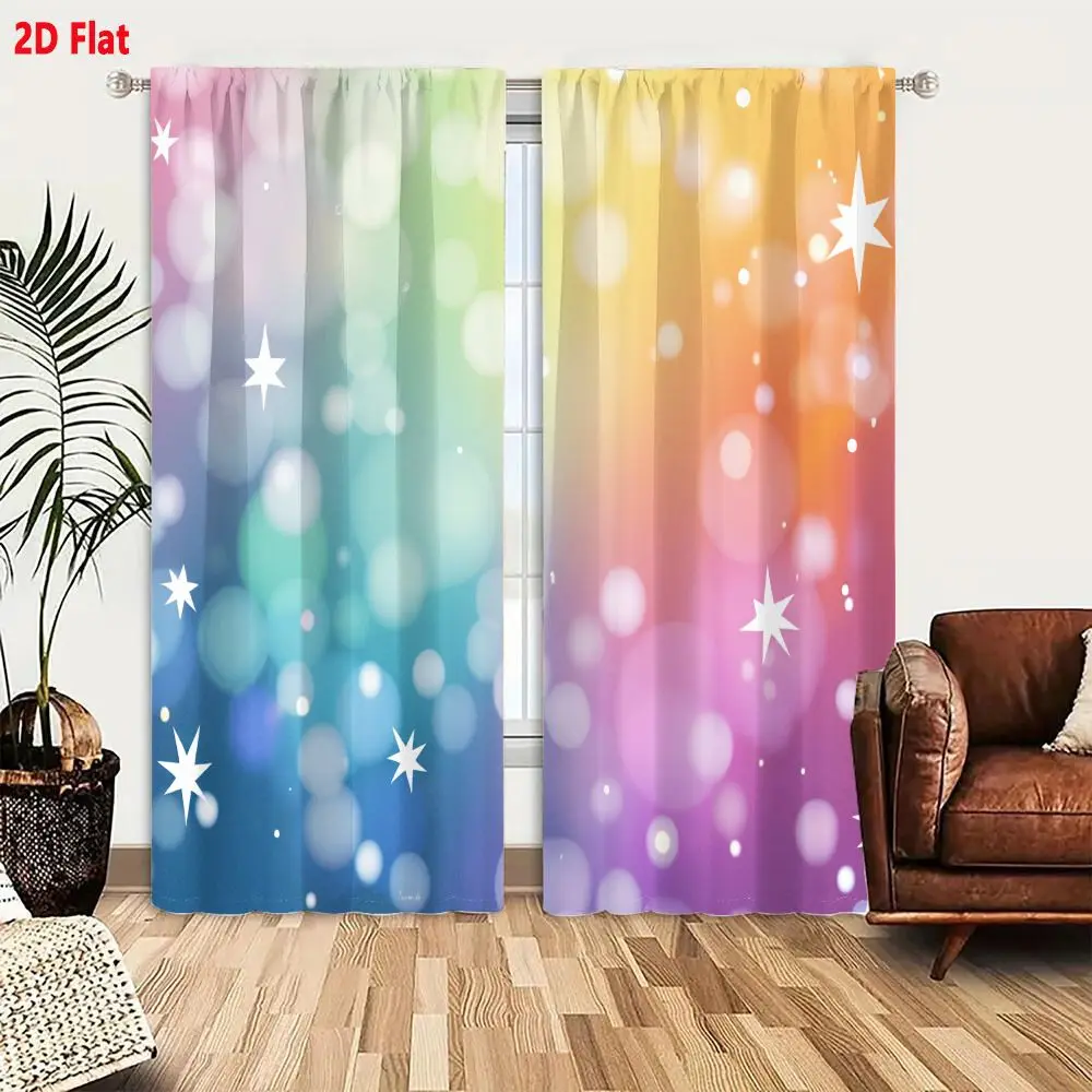 2Pcs Curtains Add 2D Flat Vibrant Dreamy Abstract Background Pastel Gradient Bokeh Effect White Stars Magical Ethereal Window Dr