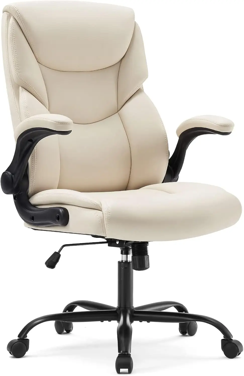 Ergonomic Office Chair with Adjustable Armrests, Lumbar Support, and Swivel Base in Cream White