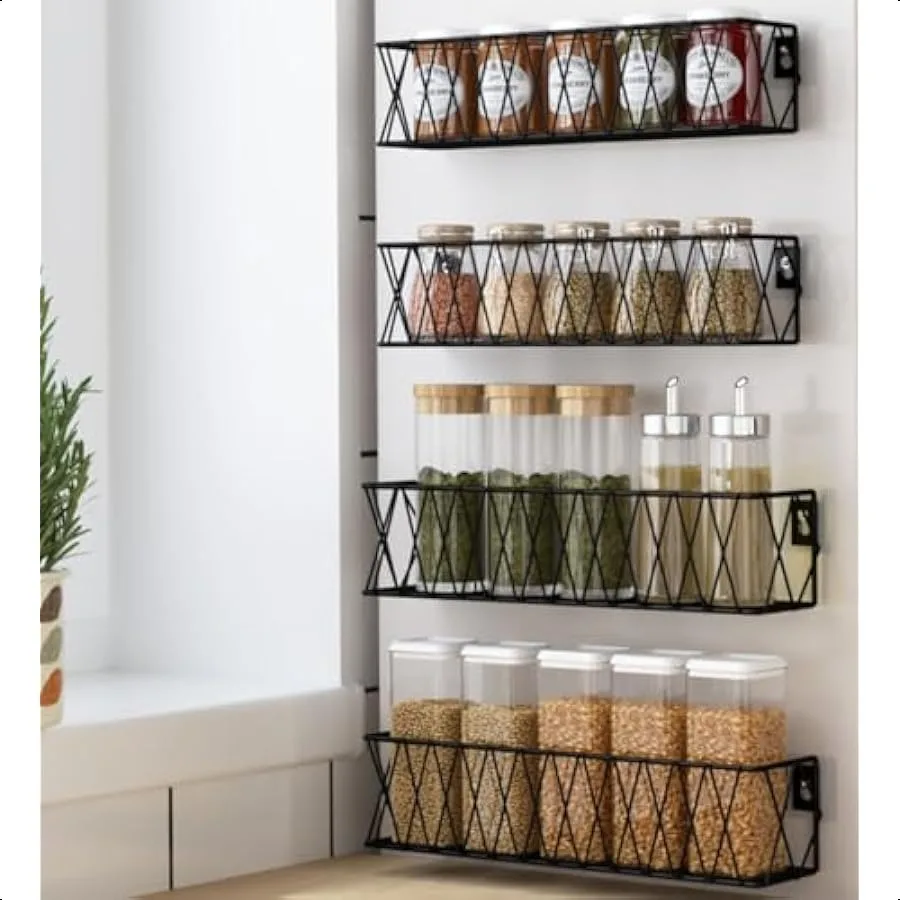 

Hanging Spice Rack Wall Mount 4 Pack Seasoning Rack Organizer Adhesive Spice Shelf Easy to Install Kitchen Organization Cabinet