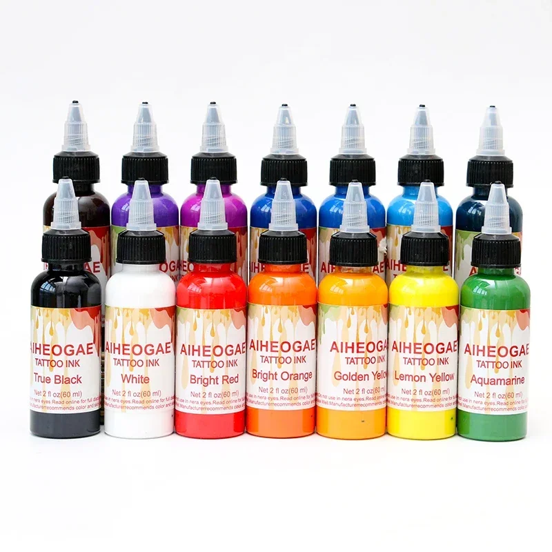 14Colors 60ml/Bottle Professional Tattoo Ink for Body Art Natural Plant Micropigmentation Pigment Permanent Tattoo Pigments Ink