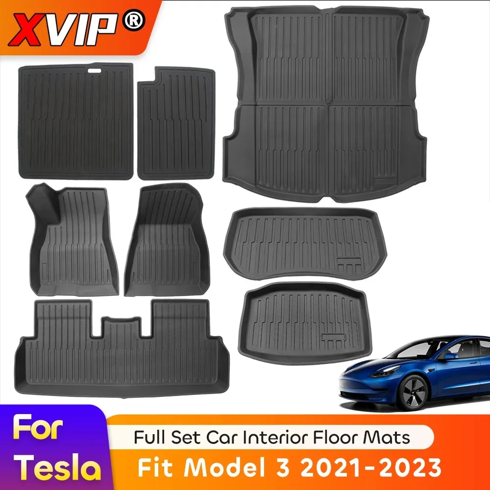 

XVIP TPE Full Set Floor Mats For Tesla Model 3 21-23 Frunk Rear Trunk Bottom Mat Foot Pad Seat Back Cover Waterproof Floor Liner
