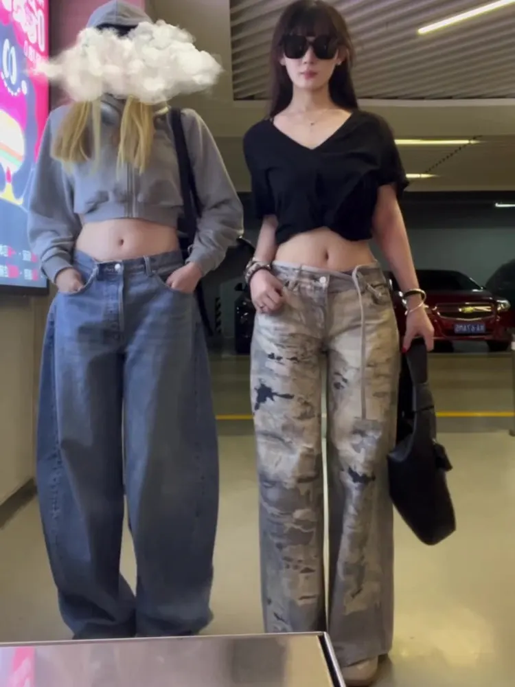 

Casual High Waist Wide Leg Jeans Spring Summer New Style South Oil Quality Glittering Diamond Long Pants Loose Fit Zipper Style
