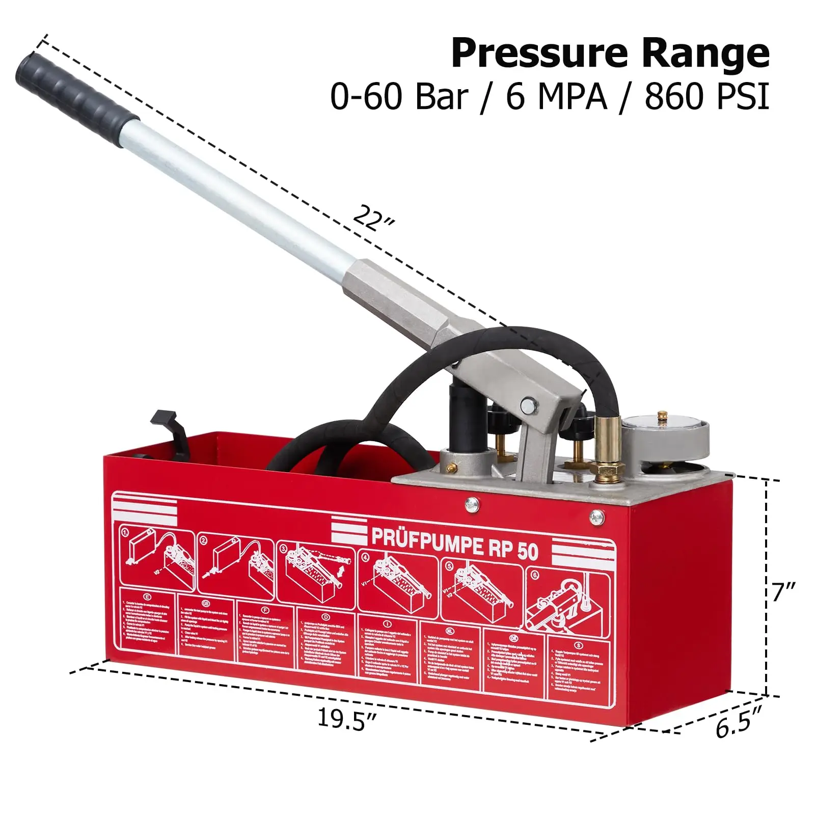 50 Bar Hydrostatic Pressure Test Pump, 3.2 Gallon Tank,726 psi Hydraulic Manual Kit for Pipeline Fluid Pressure Testing