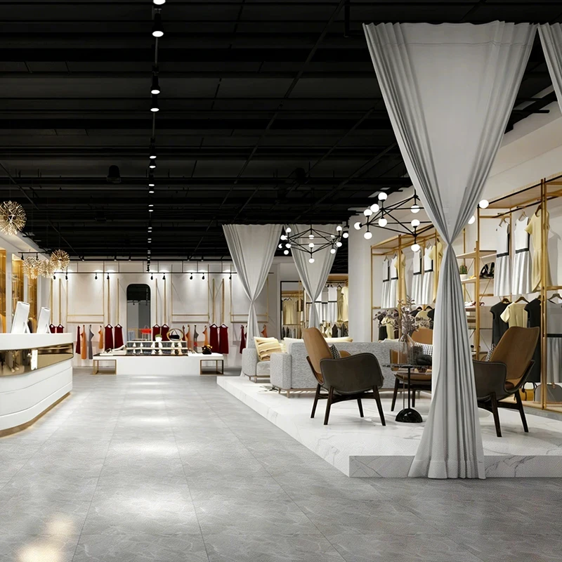 Customize.Store Design Customized Boutique Clothing Store Furniture Shelf Floor Standing Gold Clothing Display Rack