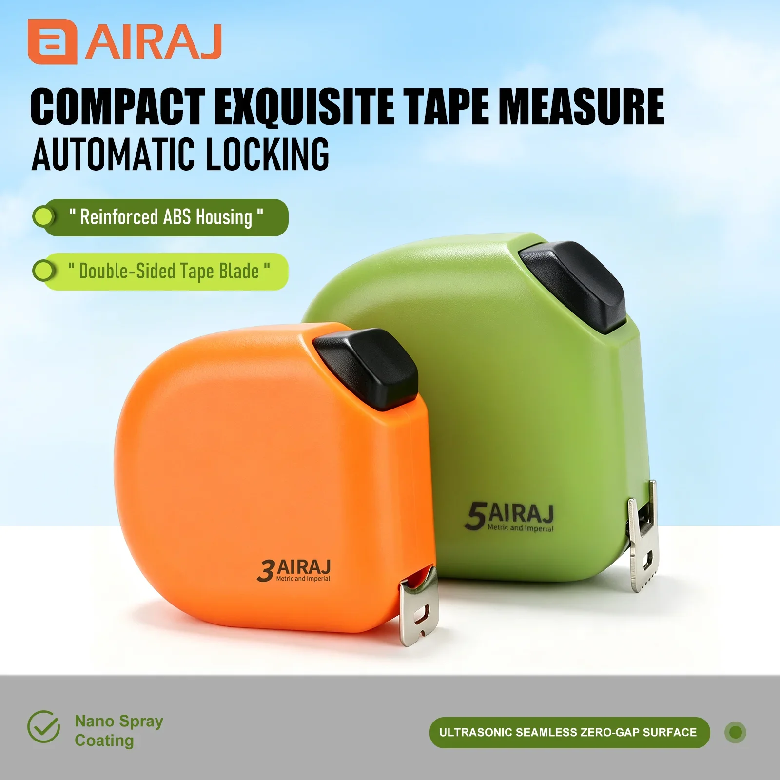 AIRAJ Mini Metric Imperial Tape Measure 3m/5m, ABS Pocket Self-Locking Wear-Resistant Tape for Designers and Office