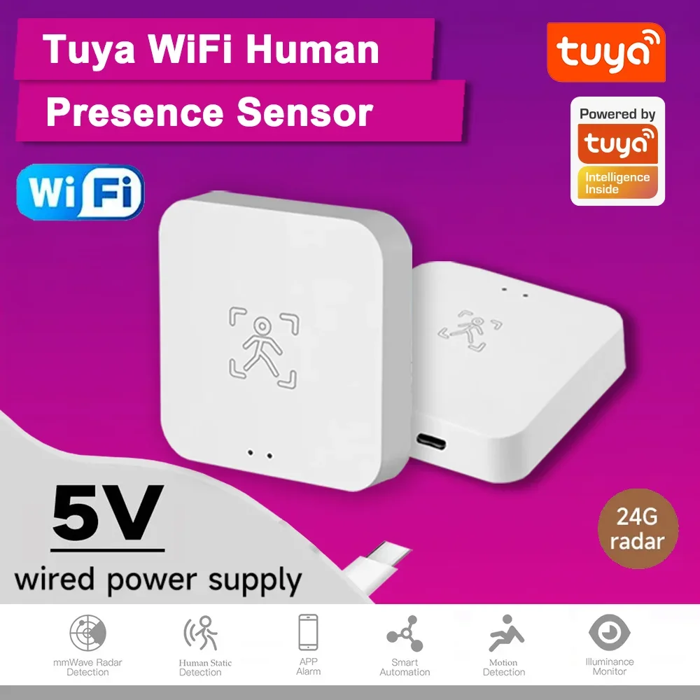 Tuya WiFi Human Presence Detector - 24GHz MmWave Radar & PIR Motion Sensor, Smart Life App, Smart Home Security Automation